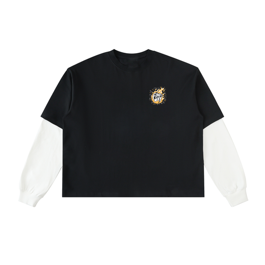 Layered Contrast Sleeve Cotton T-Shirt